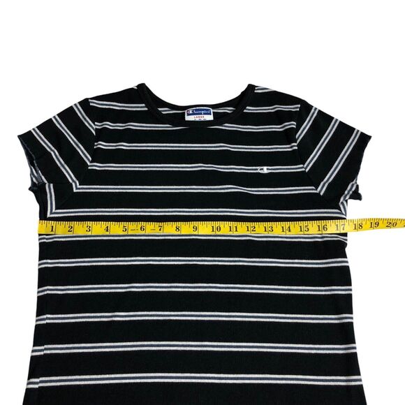 Champion Top Womens L Black Striped Stretch Knit Preppy Retro Baby Tee Y2K 90s - Picture 11 of 12